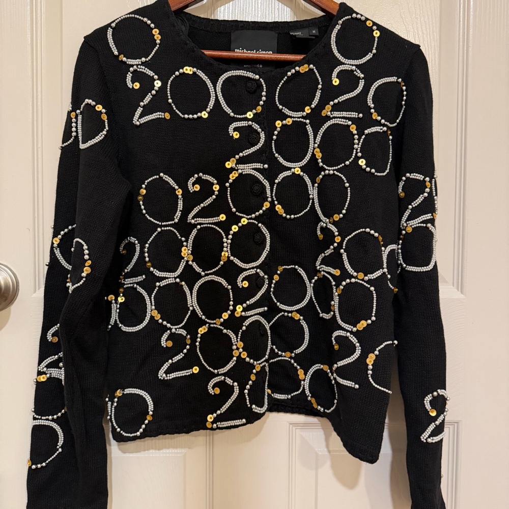Michael Simon Y2K VTG Embellished Black Sweater with Gold and Silver Sequins